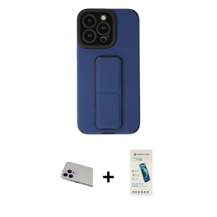 MARSİLYAN™- iPhone 13 Pro Max Kılıf Çekirdek Yansıma - Şeffaf Pasifik Cam Ekran Koruyucu + Rainbow Kamera Lens Koruma Cam - MR