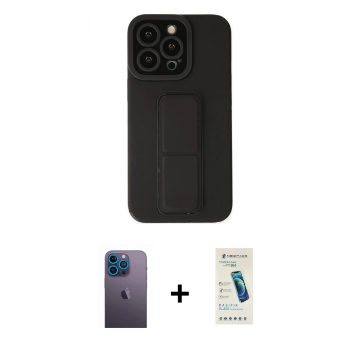 MARSİLYAN™- iPhone 13 Pro Max Kılıf Çekirdek Yansıma - Şeffaf Pasifik Cam Ekran Koruyucu + Neon Fosforlu Kamera Lens - MI