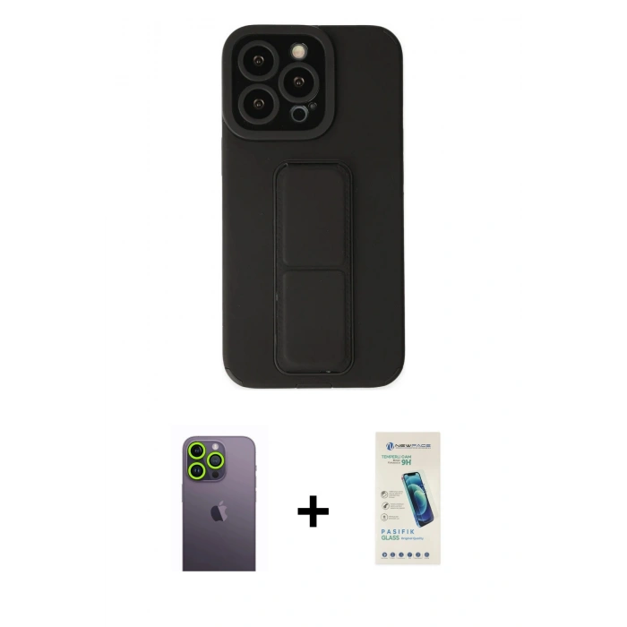 MARSİLYAN™- iPhone 13 Pro Max Kılıf Çekirdek Yansıma - Şeffaf Pasifik Cam Ekran Koruyucu + Neon Fosforlu Kamera Lens - YL