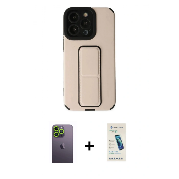 MARSİLYAN™- iPhone 13 Pro Max Kılıf Çekirdek Yansıma - Şeffaf Pasifik Cam Ekran Koruyucu + Neon Fosforlu Kamera Lens - YL
