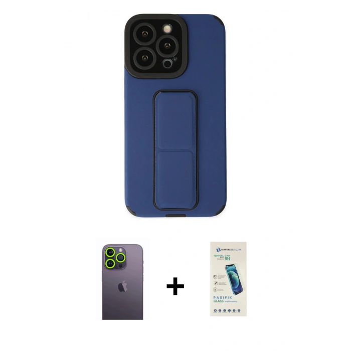 MARSİLYAN™- iPhone 13 Pro Max Kılıf Çekirdek Yansıma - Şeffaf Pasifik Cam Ekran Koruyucu + Neon Fosforlu Kamera Lens - YL