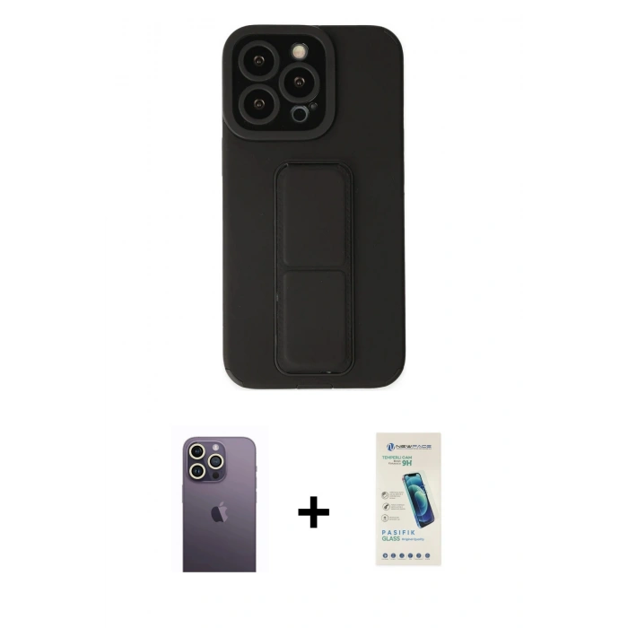 MARSİLYAN™- iPhone 13 Pro Max Kılıf Çekirdek Yansıma - Şeffaf Pasifik Cam Ekran Koruyucu + Neon Fosforlu Kamera Lens - BZ