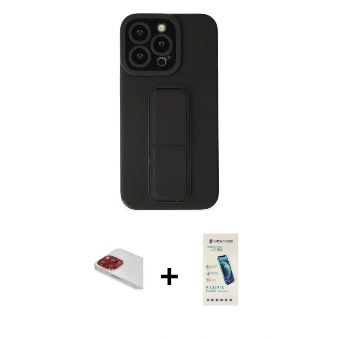 MARSİLYAN™- iPhone 13 Pro Max Kılıf Çekirdek Yansıma - Şeffaf Pasifik Cam Ekran Koruyucu + Pers Alüminyum Kamera Lens - KI