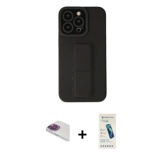 MARSİLYAN™- iPhone 13 Pro Max Kılıf Çekirdek Yansıma - Şeffaf Pasifik Cam Ekran Koruyucu + Pers Alüminyum Kamera Lens - GI