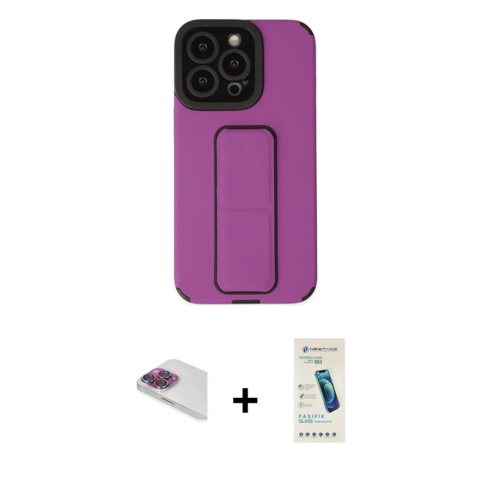 MARSİLYAN™- iPhone 13 Pro Max Kılıf Çekirdek Yansıma - Şeffaf Pasifik Cam Ekran Koruyucu + Pers Alüminyum Kamera Lens - GI