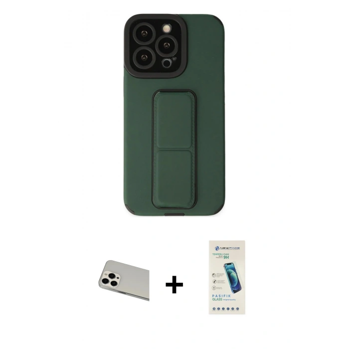 MARSİLYAN™- iPhone 13 Pro Max Kılıf Çekirdek Yansıma - Şeffaf Pasifik Cam Ekran Koruyucu + Rainbow Kamera Lens Koruma Cam - BZ