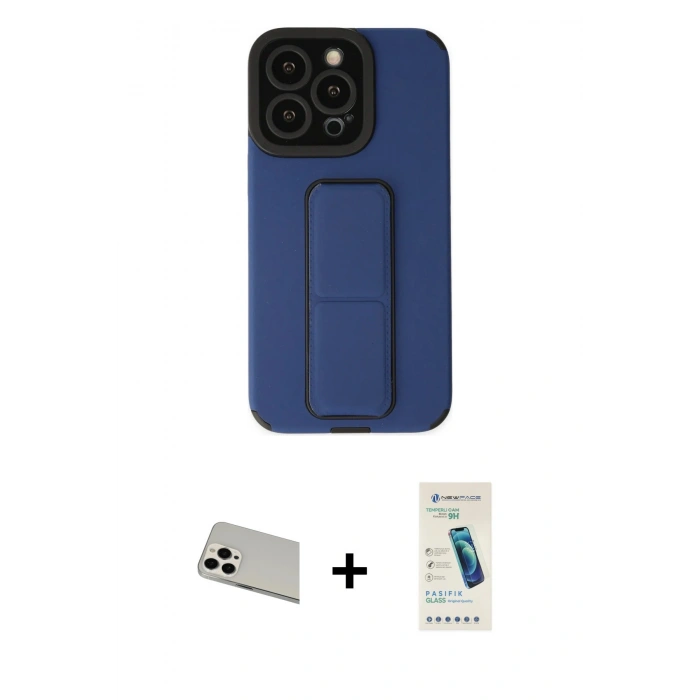 MARSİLYAN™- iPhone 13 Pro Max Kılıf Çekirdek Yansıma - Şeffaf Pasifik Cam Ekran Koruyucu + Rainbow Kamera Lens Koruma Cam - BZ