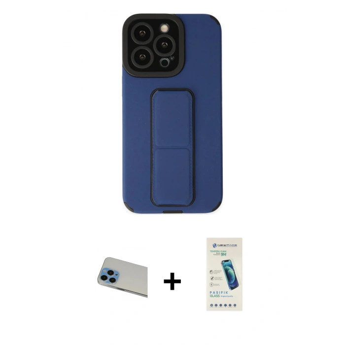 MARSİLYAN™- iPhone 13 Pro Max Kılıf Çekirdek Yansıma - Şeffaf Pasifik Cam Ekran Koruyucu + Rainbow Kamera Lens Koruma Cam - MI
