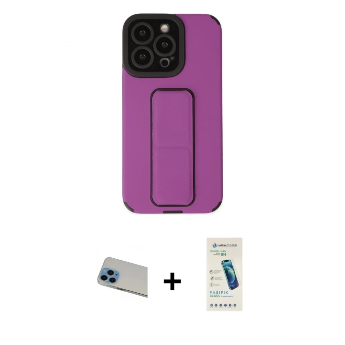 MARSİLYAN™- iPhone 13 Pro Max Kılıf Çekirdek Yansıma - Şeffaf Pasifik Cam Ekran Koruyucu + Rainbow Kamera Lens Koruma Cam - MI