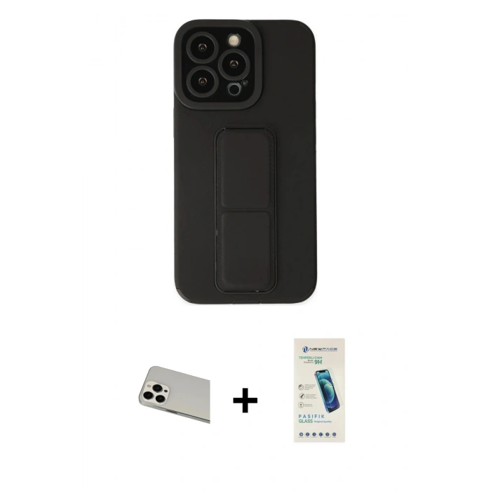 MARSİLYAN™- iPhone 13 Pro Max Kılıf Çekirdek Yansıma - Şeffaf Pasifik Cam Ekran Koruyucu + Rainbow Kamera Lens Koruma Cam - BZ