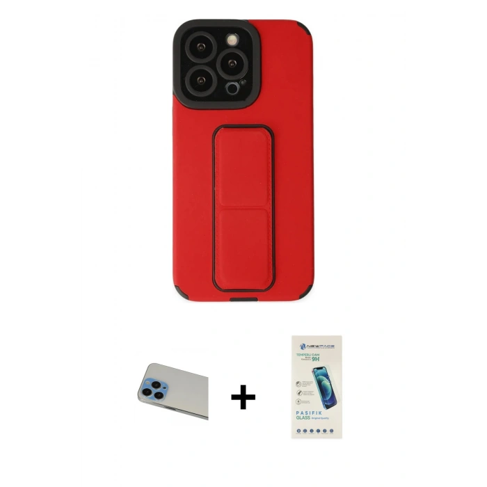 MARSİLYAN™- iPhone 13 Pro Max Kılıf Çekirdek Yansıma - Şeffaf Pasifik Cam Ekran Koruyucu + Rainbow Kamera Lens Koruma Cam - MI