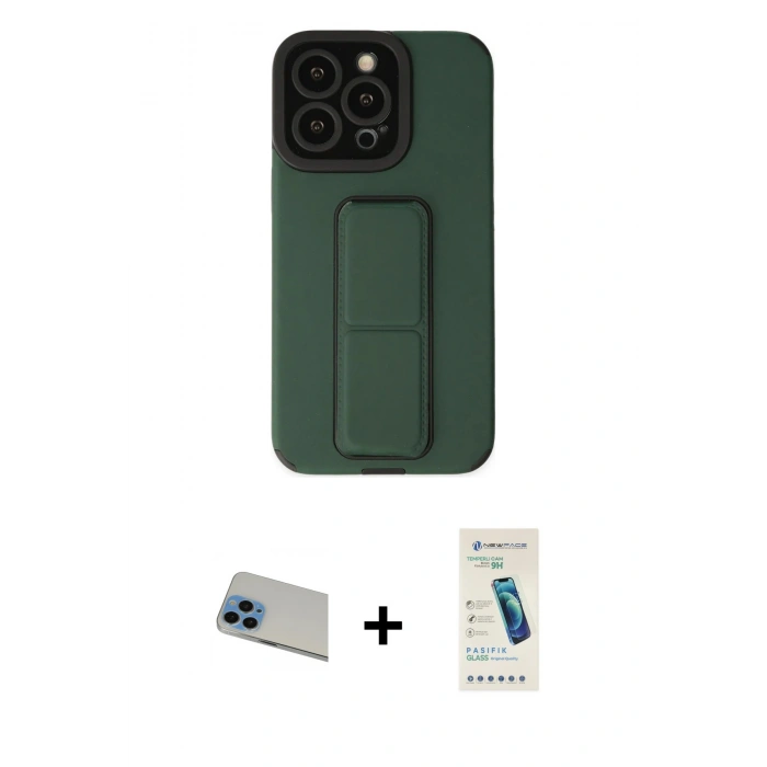 MARSİLYAN™- iPhone 13 Pro Max Kılıf Çekirdek Yansıma - Şeffaf Pasifik Cam Ekran Koruyucu + Rainbow Kamera Lens Koruma Cam - MI