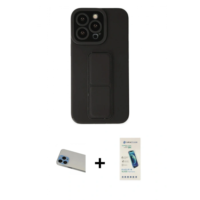 MARSİLYAN™- iPhone 13 Pro Max Kılıf Çekirdek Yansıma - Şeffaf Pasifik Cam Ekran Koruyucu + Rainbow Kamera Lens Koruma Cam - MI