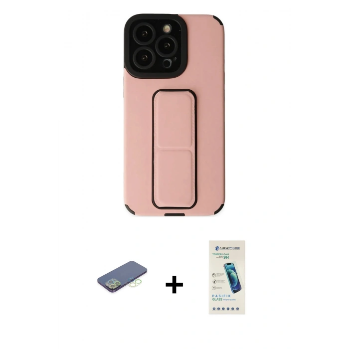 MARSİLYAN™- iPhone 13 Pro Max Kılıf Çekirdek Yansıma - Şeffaf Pasifik Cam Ekran Koruyucu + Renkli Kamera Lens Koruma Cam - YL