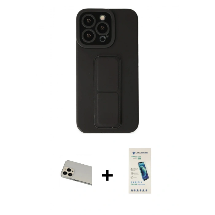 MARSİLYAN™- iPhone 13 Pro Max Kılıf Çekirdek Yansıma - Şeffaf Pasifik Cam Ekran Koruyucu + Rainbow Kamera Lens Koruma Cam - REGD