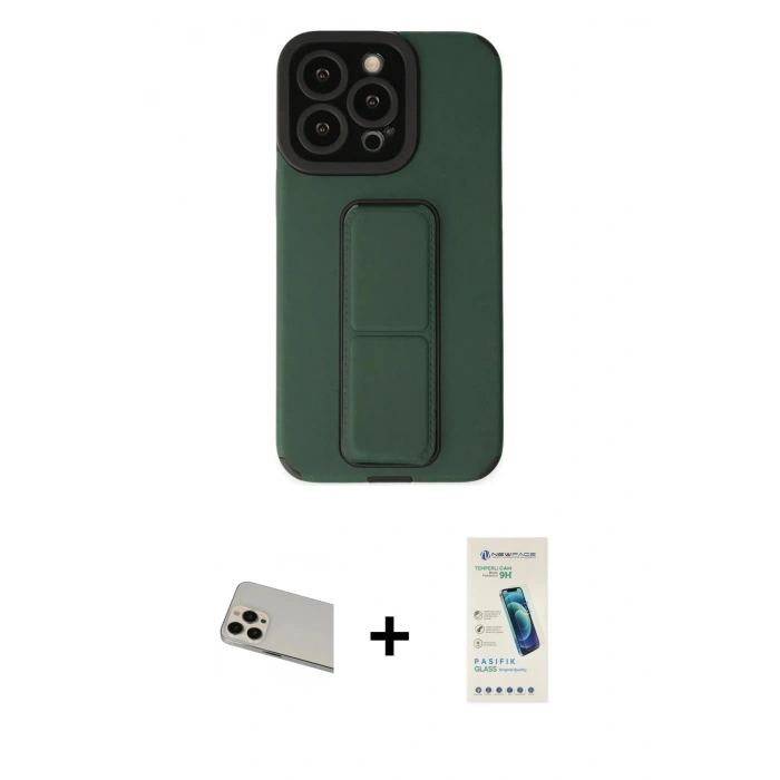 MARSİLYAN™- iPhone 13 Pro Max Kılıf Çekirdek Yansıma - Şeffaf Pasifik Cam Ekran Koruyucu + Rainbow Kamera Lens Koruma Cam - REGD