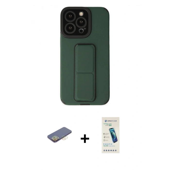 MARSİLYAN™- iPhone 13 Pro Max Kılıf Çekirdek Yansıma - Şeffaf Pasifik Cam Ekran Koruyucu + Sarı Renkli Kamera Lens Koruma Cam