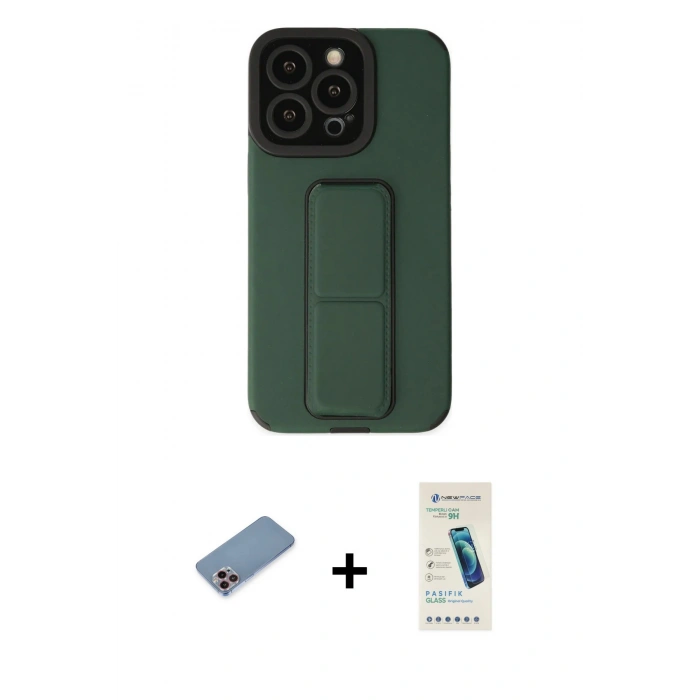 MARSİLYAN™- iPhone 13 Pro Max Kılıf Çekirdek Yansıma - Şeffaf Pasifik Cam Ekran Koruyucu + Shine Kamera Lens Koruma Cam - PE