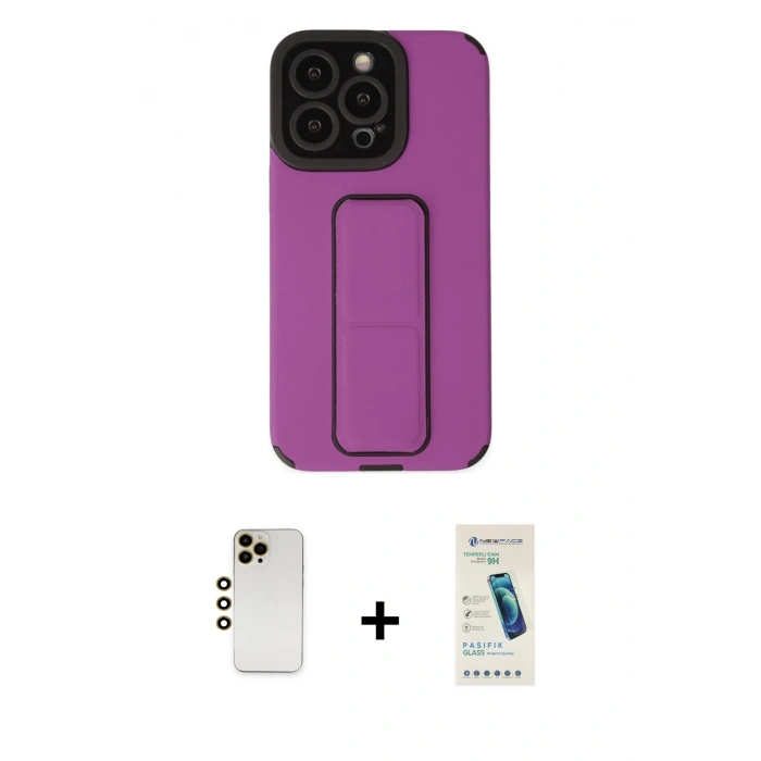 MARSİLYAN™- iPhone 13 Pro Max Kılıf Çekirdek Yansıma - Şeffaf Pasifik Cam Ekran Koruyucu + Shine Kamera Lens - GD