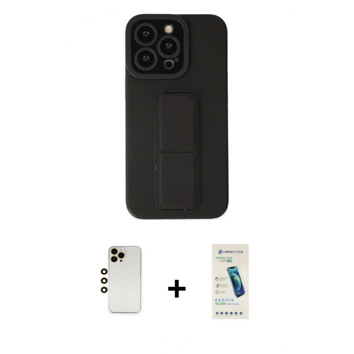 MARSİLYAN™- iPhone 13 Pro Max Kılıf Çekirdek Yansıma - Şeffaf Pasifik Cam Ekran Koruyucu + Shine Kamera Lens - GD