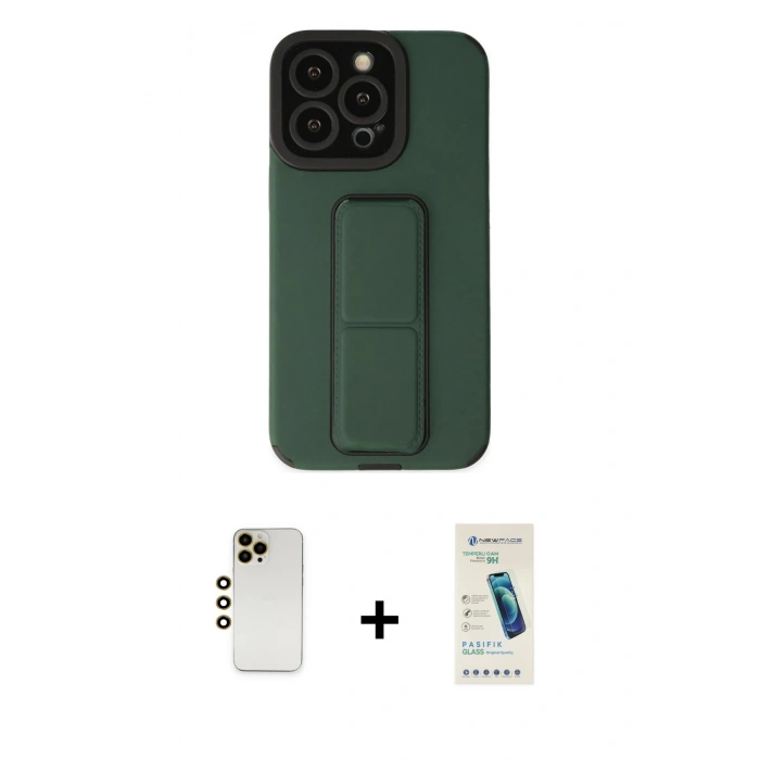 MARSİLYAN™- iPhone 13 Pro Max Kılıf Çekirdek Yansıma - Şeffaf Pasifik Cam Ekran Koruyucu + Shine Kamera Lens - GD