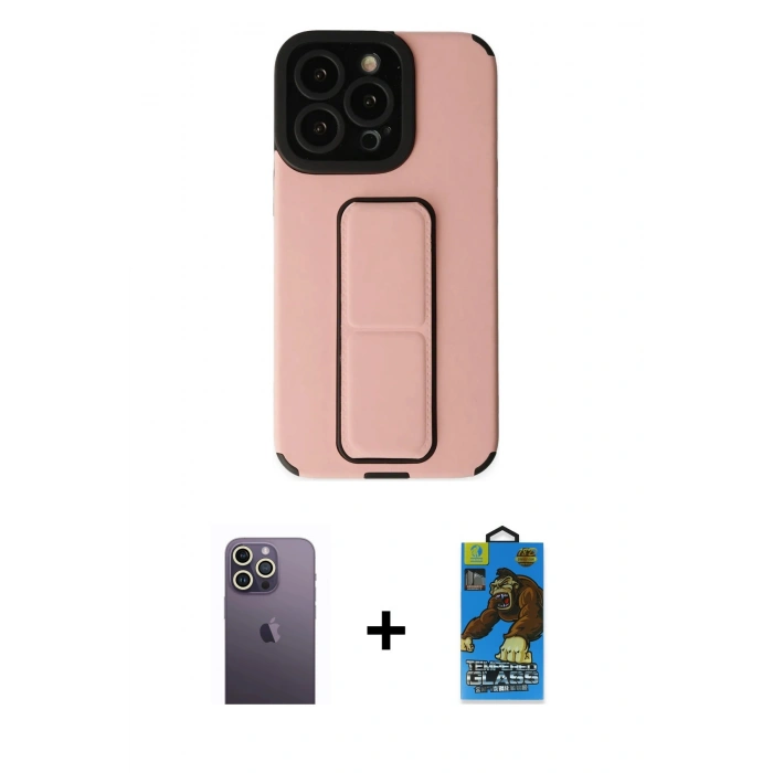 MARSİLYAN™- iPhone 13 Pro Max Kılıf Çekirdek Yansıma - Siyah 18D Cam Ekran Koruyucu + Neon Fosforlu Kamera Lens - BZ