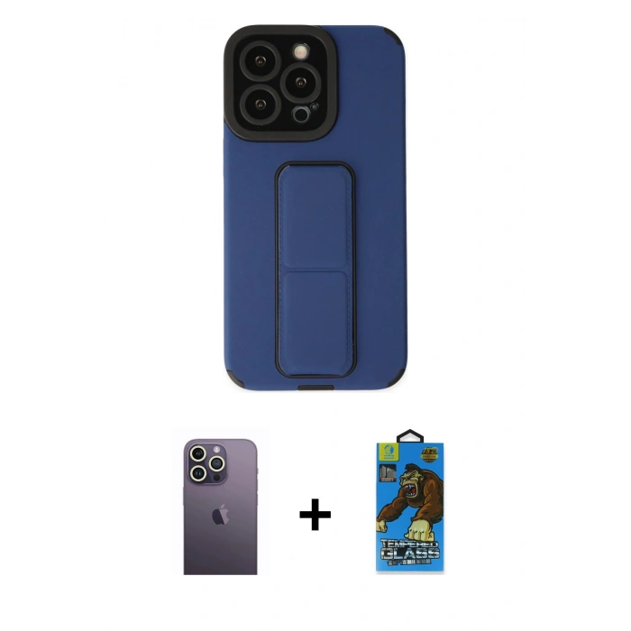 MARSİLYAN™- iPhone 13 Pro Max Kılıf Çekirdek Yansıma - Siyah 18D Cam Ekran Koruyucu + Neon Fosforlu Kamera Lens - BZ
