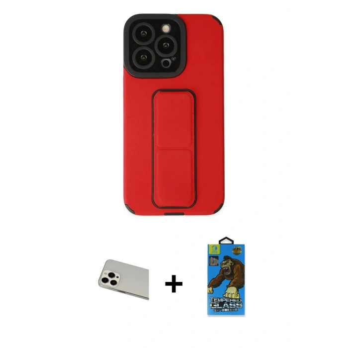 MARSİLYAN™- iPhone 13 Pro Max Kılıf Çekirdek Yansıma - Siyah 18D Cam Ekran Koruyucu + Beyaz Rainbow Kamera Lens Koruma Cam