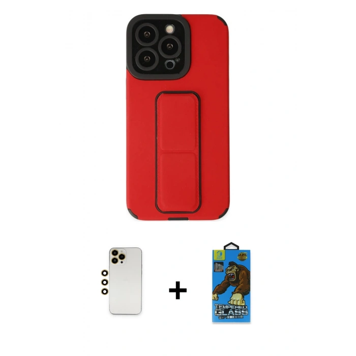 MARSİLYAN™- iPhone 13 Pro Max Kılıf Çekirdek Yansıma - Siyah 18D Cam Ekran Koruyucu + Shine Kamera Lens - GD