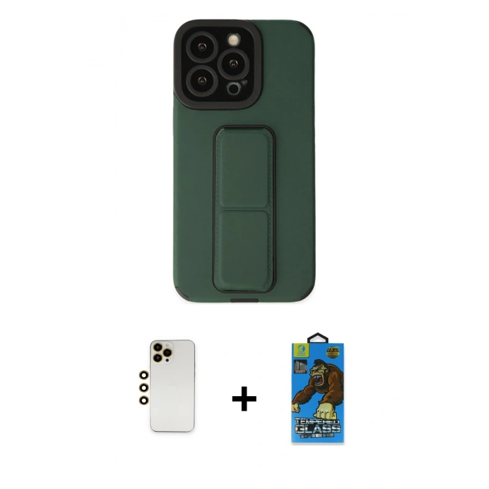 MARSİLYAN™- iPhone 13 Pro Max Kılıf Çekirdek Yansıma - Siyah 18D Cam Ekran Koruyucu + Shine Kamera Lens - GD