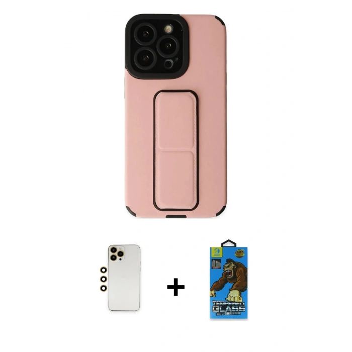 MARSİLYAN™- iPhone 13 Pro Max Kılıf Çekirdek Yansıma - Siyah 18D Cam Ekran Koruyucu + Shine Kamera Lens - GD