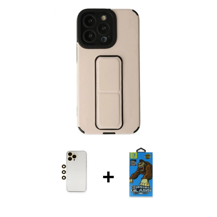 MARSİLYAN™- iPhone 13 Pro Max Kılıf Çekirdek Yansıma - Siyah 18D Cam Ekran Koruyucu + Shine Kamera Lens - GD