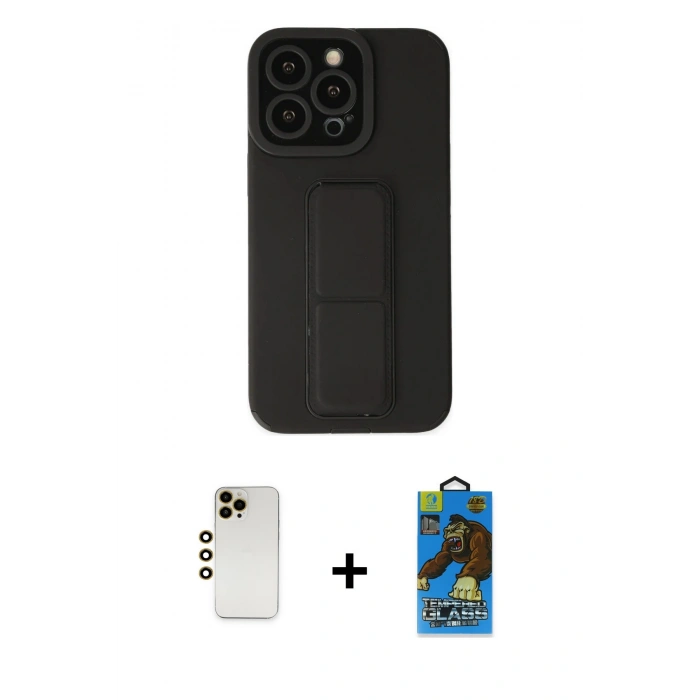MARSİLYAN™- iPhone 13 Pro Max Kılıf Çekirdek Yansıma - Siyah 18D Cam Ekran Koruyucu + Shine Kamera Lens - GD