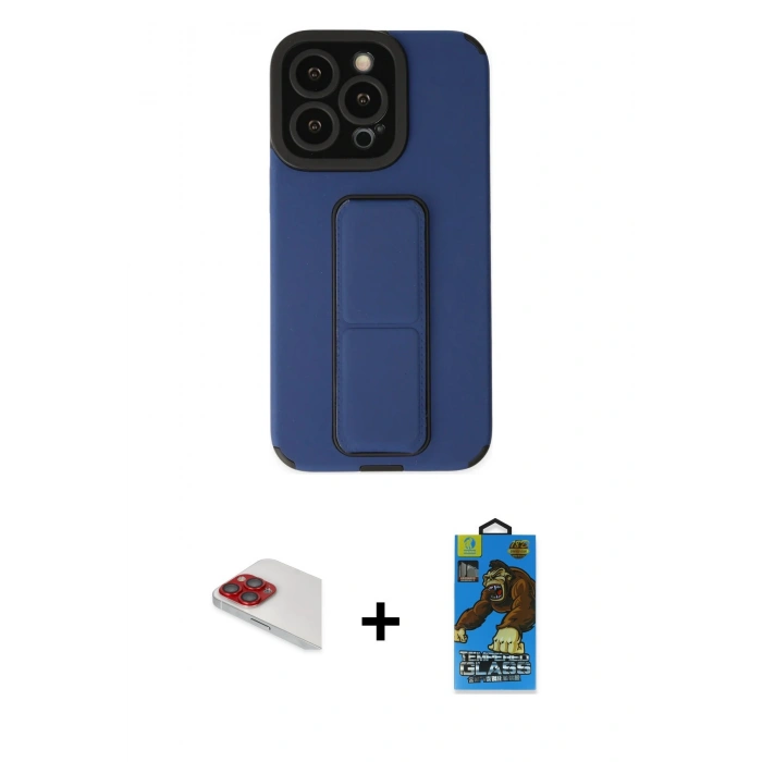 MARSİLYAN™- iPhone 13 Pro Max Kılıf Çekirdek Yansıma - Siyah 18D Cam Ekran Koruyucu + Kırmızı Pers Alüminyum Kamera Lens