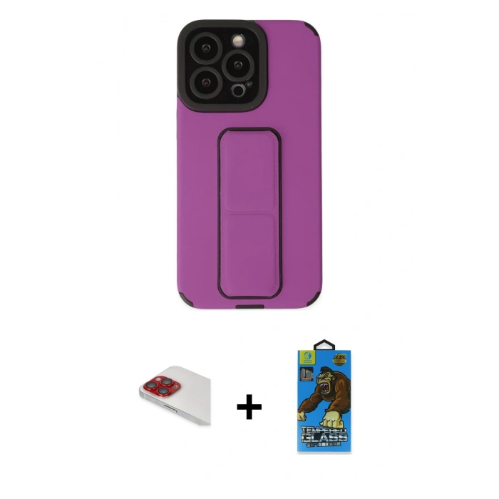 MARSİLYAN™- iPhone 13 Pro Max Kılıf Çekirdek Yansıma - Siyah 18D Cam Ekran Koruyucu + Kırmızı Pers Alüminyum Kamera Lens