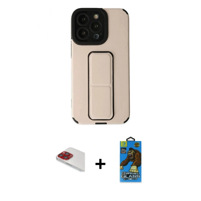 MARSİLYAN™- iPhone 13 Pro Max Kılıf Çekirdek Yansıma - Siyah 18D Cam Ekran Koruyucu + Kırmızı Pers Alüminyum Kamera Lens