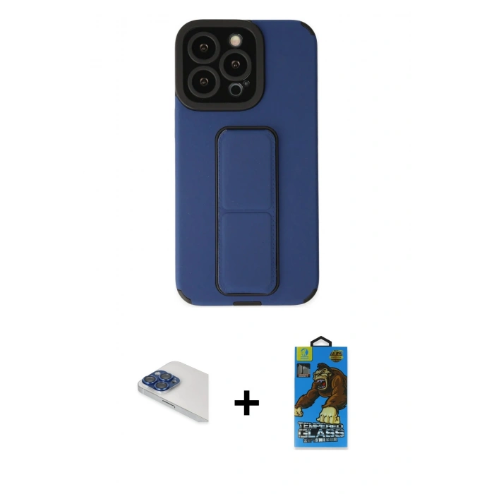 MARSİLYAN™- iPhone 13 Pro Max Kılıf Çekirdek Yansıma - Siyah 18D Cam Ekran Koruyucu + Pers Alüminyum Kamera Lens - LT