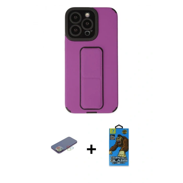 MARSİLYAN™- iPhone 13 Pro Max Kılıf Çekirdek Yansıma - Siyah 18D Cam Ekran Koruyucu + Mavi Renkli Kamera Lens Koruma Cam