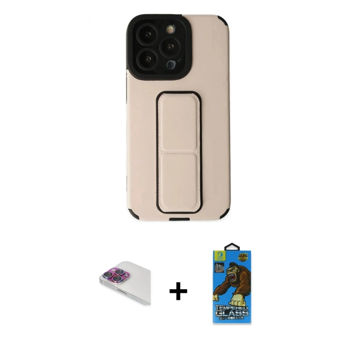 MARSİLYAN™- iPhone 13 Pro Max Kılıf Çekirdek Yansıma - Siyah 18D Cam Ekran Koruyucu + Pers Alüminyum Kamera Lens - GI