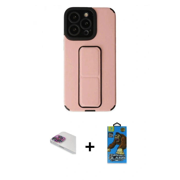 MARSİLYAN™- iPhone 13 Pro Max Kılıf Çekirdek Yansıma - Siyah 18D Cam Ekran Koruyucu + Pers Alüminyum Kamera Lens - GI