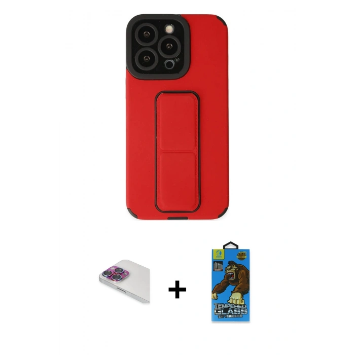 MARSİLYAN™- iPhone 13 Pro Max Kılıf Çekirdek Yansıma - Siyah 18D Cam Ekran Koruyucu + Pers Alüminyum Kamera Lens - GI
