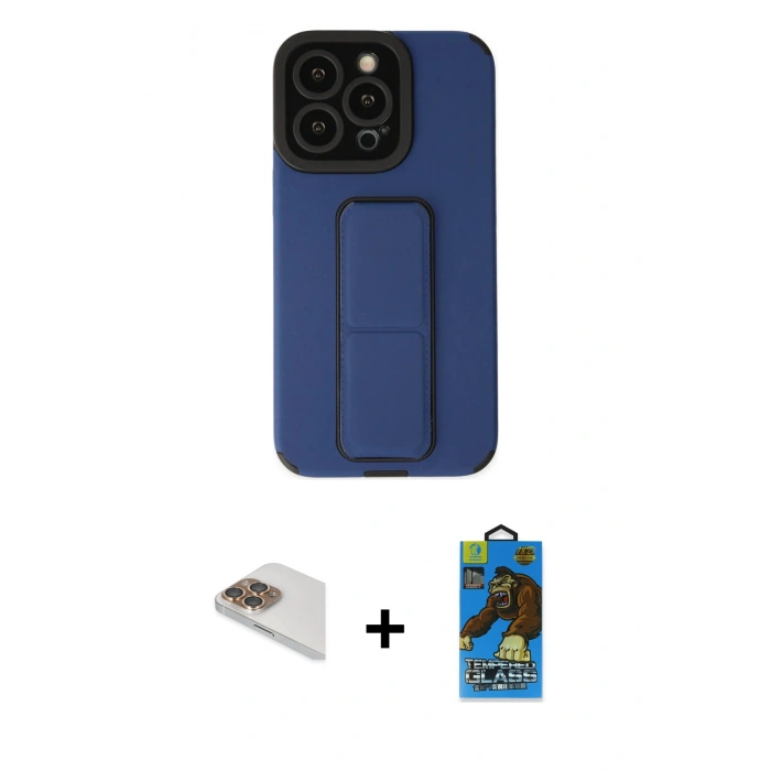MARSİLYAN™- iPhone 13 Pro Max Kılıf Çekirdek Yansıma - Siyah 18D Cam Ekran Koruyucu + Pers Alüminyum Kamera Lens - GD