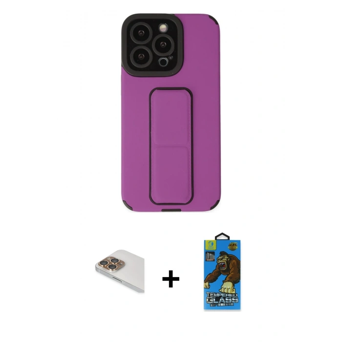 MARSİLYAN™- iPhone 13 Pro Max Kılıf Çekirdek Yansıma - Siyah 18D Cam Ekran Koruyucu + Pers Alüminyum Kamera Lens - GD