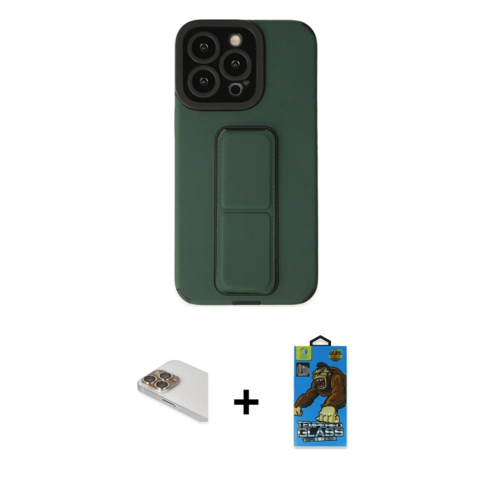 MARSİLYAN™- iPhone 13 Pro Max Kılıf Çekirdek Yansıma - Siyah 18D Cam Ekran Koruyucu + Pers Alüminyum Kamera Lens - GD