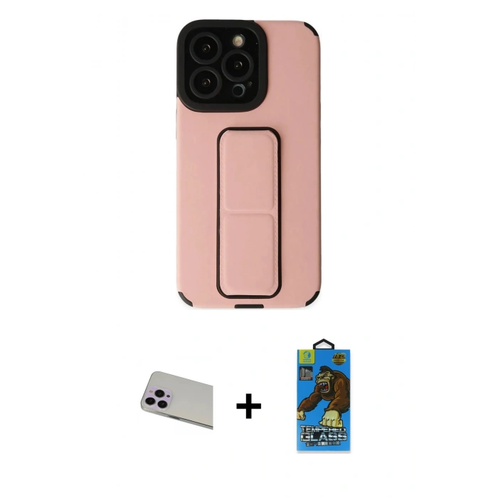 MARSİLYAN™- iPhone 13 Pro Max Kılıf Çekirdek Yansıma - Siyah 18D Cam Ekran Koruyucu + Rainbow Kamera Lens Koruma Cam - MR
