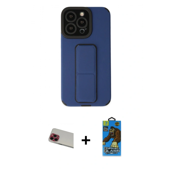 MARSİLYAN™- iPhone 13 Pro Max Kılıf Çekirdek Yansıma - Siyah 18D Cam Ekran Koruyucu + Rainbow Kamera Lens Koruma Cam - KI