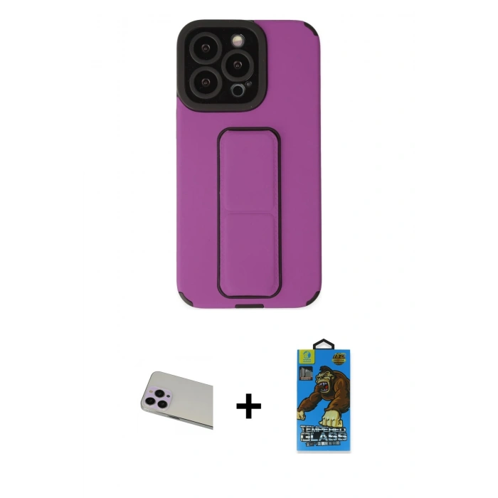 MARSİLYAN™- iPhone 13 Pro Max Kılıf Çekirdek Yansıma - Siyah 18D Cam Ekran Koruyucu + Rainbow Kamera Lens Koruma Cam - MR