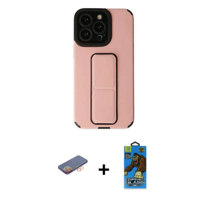 MARSİLYAN™- iPhone 13 Pro Max Kılıf Çekirdek Yansıma - Siyah 18D Cam Ekran Koruyucu + Renkli Kamera Lens Koruma Cam - TU
