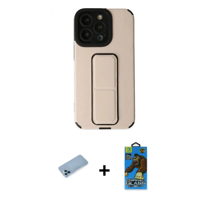 MARSİLYAN™- iPhone 13 Pro Max Kılıf Çekirdek Yansıma - Siyah 18D Cam Ekran Koruyucu + Shine Kamera Lens Koruma Cam - MI