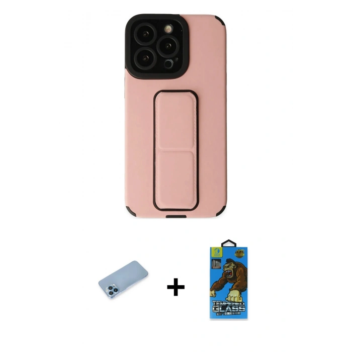 MARSİLYAN™- iPhone 13 Pro Max Kılıf Çekirdek Yansıma - Siyah 18D Cam Ekran Koruyucu + Shine Kamera Lens Koruma Cam - MI